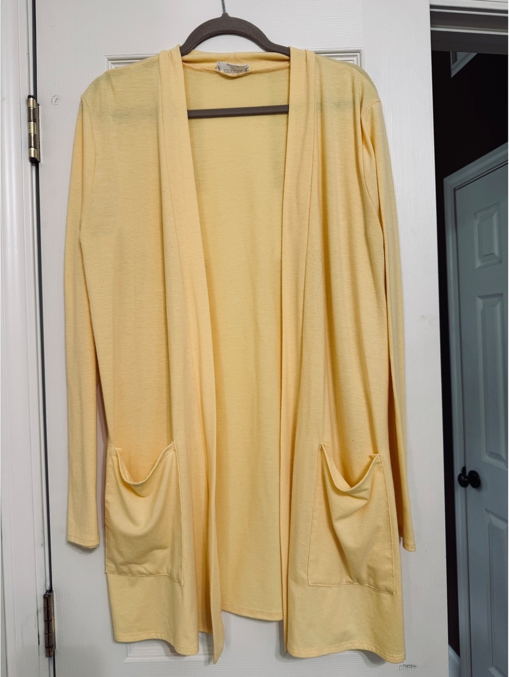 Zerana Women's Yellow Open Front Cardigan with Pockets Size 1X